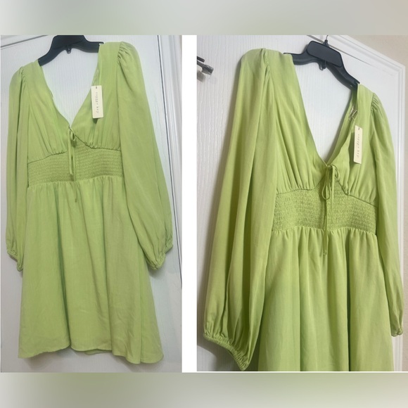 NEW Copper Key Smocked Waist Long Sleeve Green Dress Size L - Picture 9 of 14